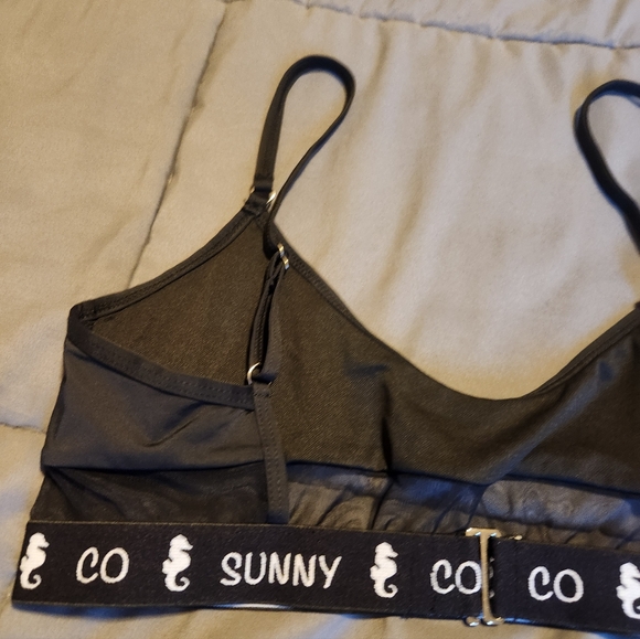 Sunny Co Black Becky Top & Bottom Brazilian Mesh Bikini NWOT Women's Size Large - Picture 6 of 13